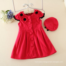 custume kids autumn clothes factory OEM winter children dark pink clothes woolen dresses with hats